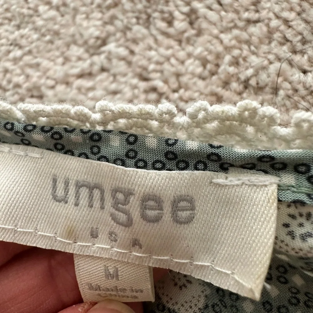 UMGEE Mint Green Woven Puff Sleeve Babydoll Dress Plaid Tassel Cotton Blend - Picture 3 of 4